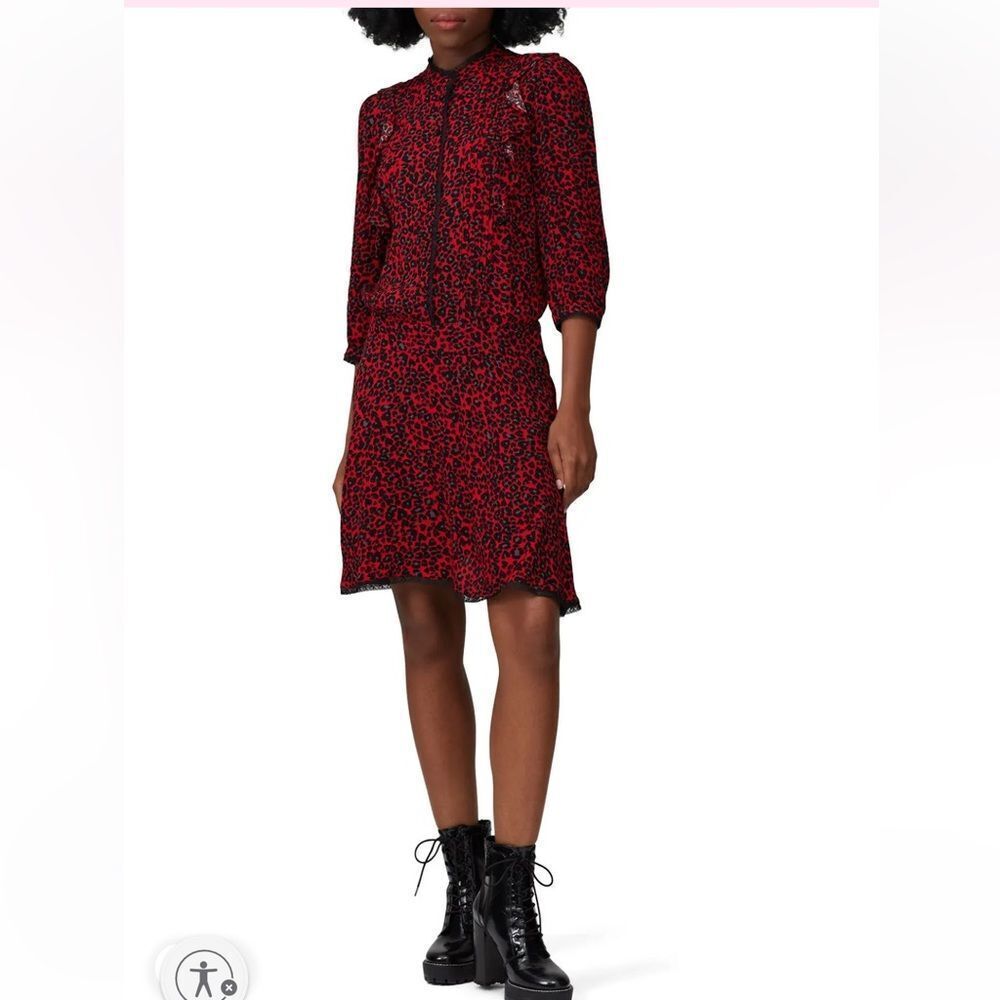 Zadig & Voltaire Red and Black cheetah Long Sleeve Dress size small